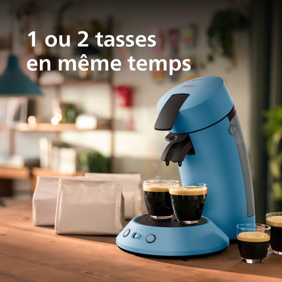 Machine à Café à Dosettes Bleu Paon – Intensité Réglable – 1 ou 2 Tasses - Bravelo