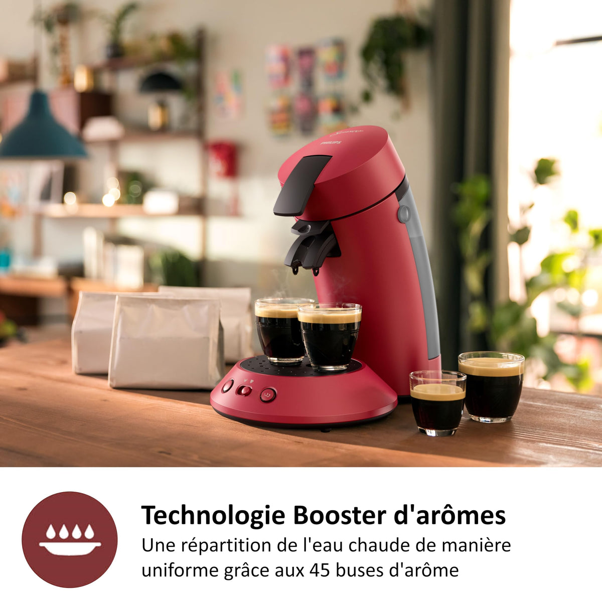 Machine à Café à Dosettes Rouge Intense – Intensité Réglable – 1 ou 2 Tasses - Bravelo